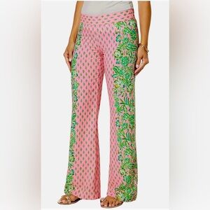 Lilly Pulitzer Pink & Green Floral Wide-Leg Pants